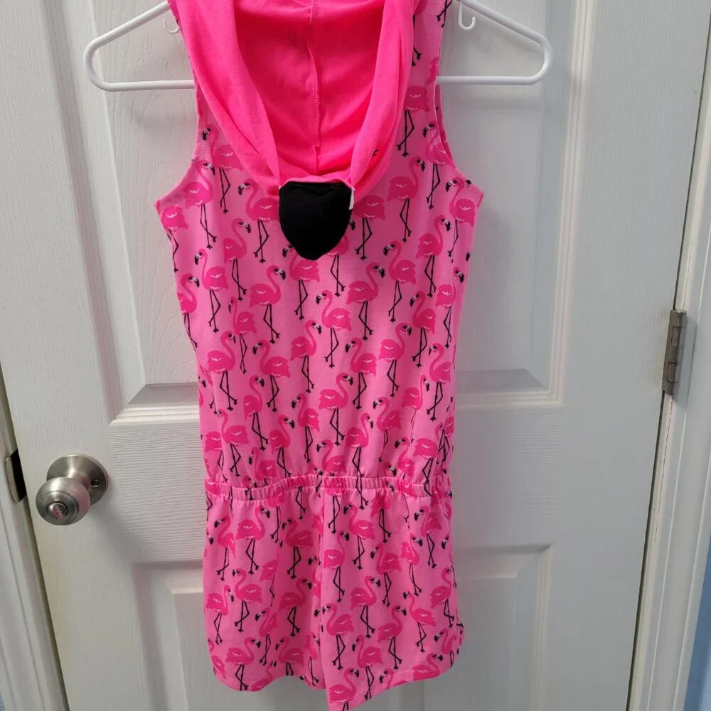 Justice Girls Graphic Hoodie Romper Pink Black Flamingos Sleepwear Size 10